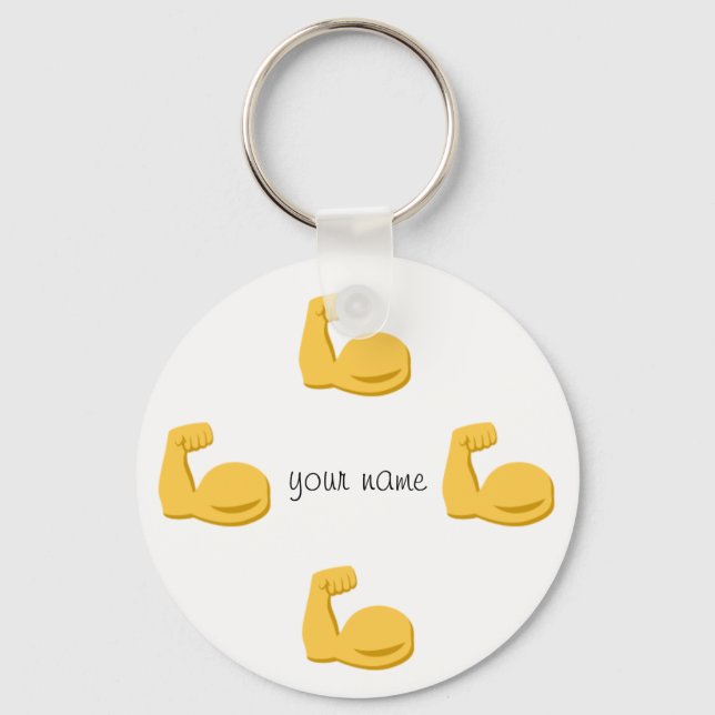 Big Emoji Bicep and '' Your Name Here " Keychain (Front)