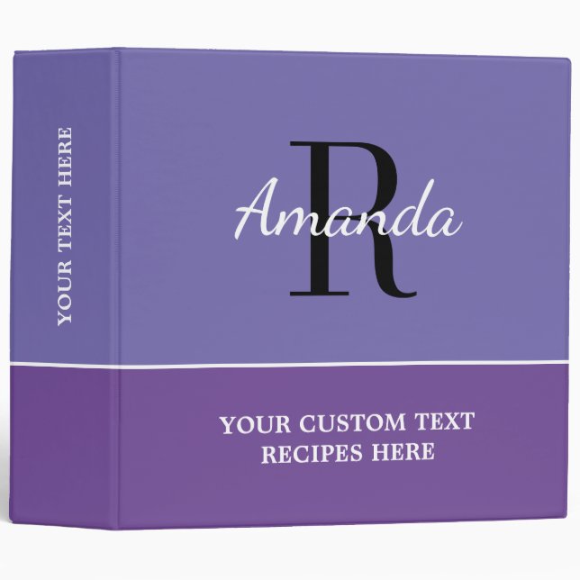 Big extra large purple monogram recipe binder book (Front/Spine)