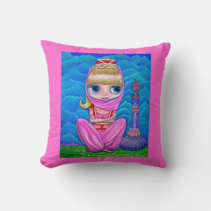 Big Eye Genie Doll with Magic Bottle Throw Pillow