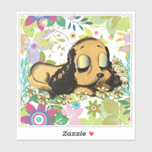 big eye sleeping Puppy Dog Cartoon Animal Art