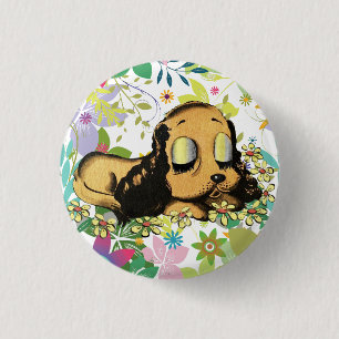 big eye sleeping Puppy Dog Cartoon Animal Art 1 Inch Round Button