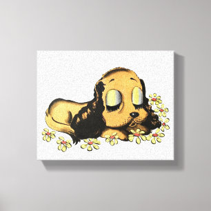 big eye sleeping Puppy Dog Cartoon Animal Art Canvas Print