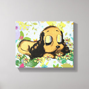 big eye sleeping Puppy Dog Cartoon Animal Art   Canvas Print