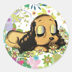 big eye sleeping Puppy Dog Cartoon Animal Art Classic Round Sticker