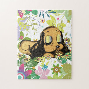 big eye sleeping Puppy Dog Cartoon Animal Art Ji Jigsaw Puzzle