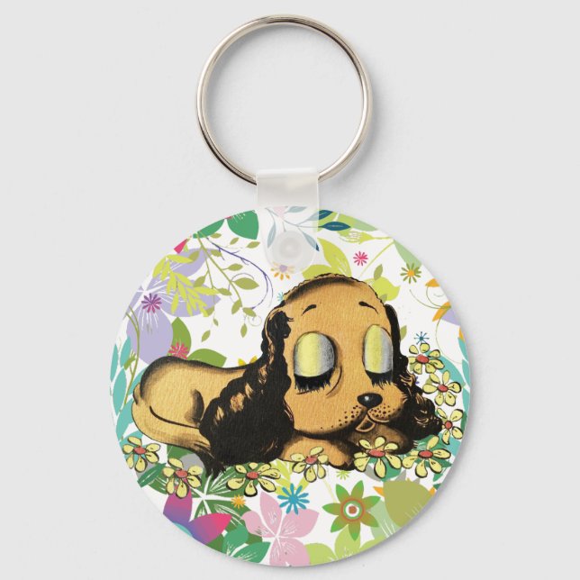 big eye sleeping Puppy Dog Cartoon Animal Art    Keychain (Front)