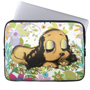 big eye sleeping Puppy Dog Cartoon Animal Art    Laptop Sleeve