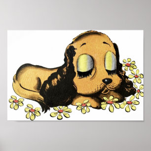 big eye sleeping Puppy Dog Cartoon Animal Art  Poster