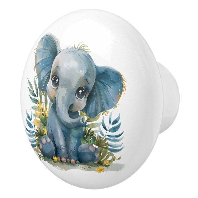 Big Eyed Baby Elephant Ceramic Knob (Right)