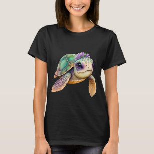 Big Eyed Baby Turtle With Floral Crown Graphic T-Shirt