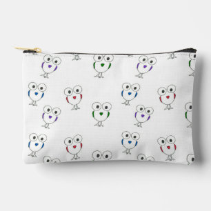 Big eyed bird pattern white accessory pouch