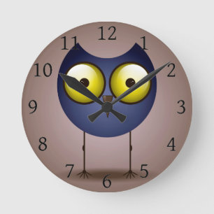 Big Eyed Blue Owl Round Clock
