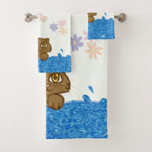 Big Eyed Cat in Bath Water Towel Set