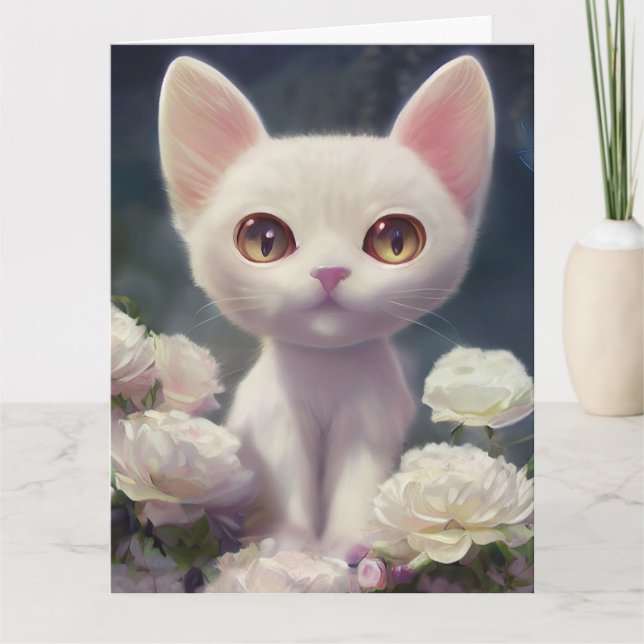 BIG EYED CUTE CAT KITTEN ART BIG BIRTHDAY Card (Front)