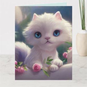 BIG EYED CUTE CAT KITTEN ART BIG BIRTHDAY Card