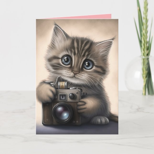 BIG EYED CUTE KITTEN CAT VALENTINE'S DAY FRIEND  CARD (Front)