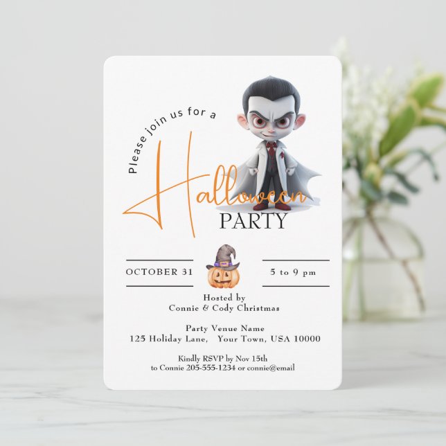 BIG EYED DRACULA, HALLOWEEN PARTY INVITATION (Standing Front)