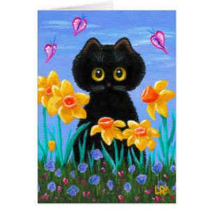 Big Eyed Funny Cat Daffodils Creationarts