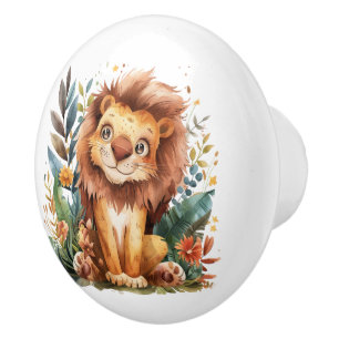 Big Eyed Lion Kitten Ceramic Knob