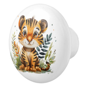 Big Eyed Little Tiger Cub Ceramic Knob