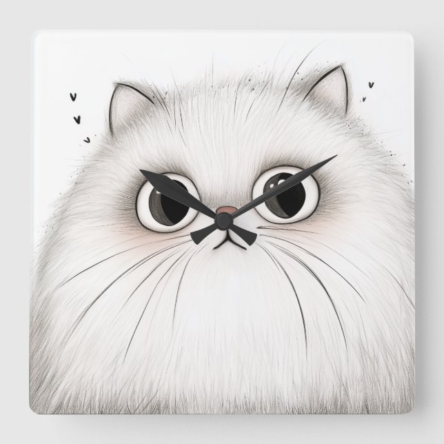 Big-Eyed Persian Cat Wall Clock (Front)