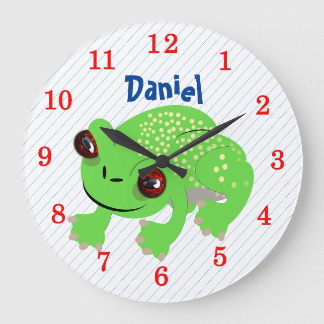 Big Eyed Spotted Green Cartoon Frog Personalized Large Clock (Front)