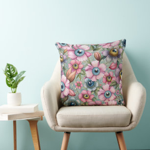 Big Eyes and Flowers Design Collection Kissen Throw Pillow