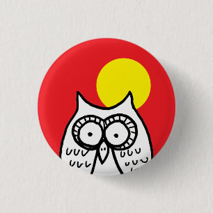 Big Eyes Cartoon Owl and Moon 1 Inch Round Button