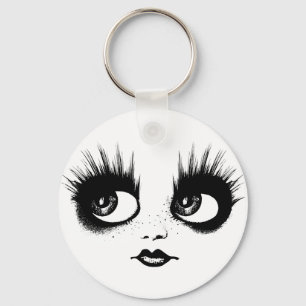 Big Eyes Creepy Gothic Doll Lips Face Art Keychain