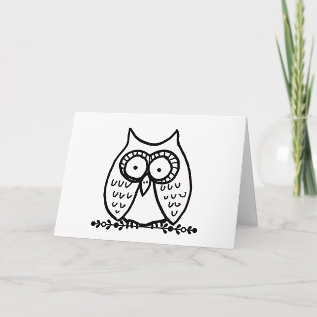 Big Eyes Funny Cartoon Owl Drawing Card (Front)