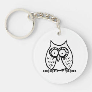 Big Eyes Funny Cartoon Owl Drawing Keychain