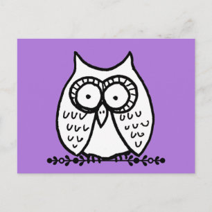 Big Eyes Funny Cartoon Owl Halloween Purple Postcard