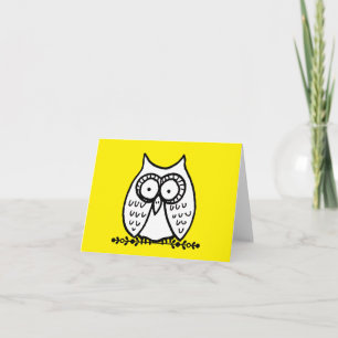 Big Eyes Funny Cartoon Owl Yellow Folded Note Card