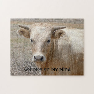 Big Eyes White Charolais Cattle - Western Jigsaw Puzzle