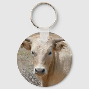 Big Eyes White Charolais Cattle - Western Keychain