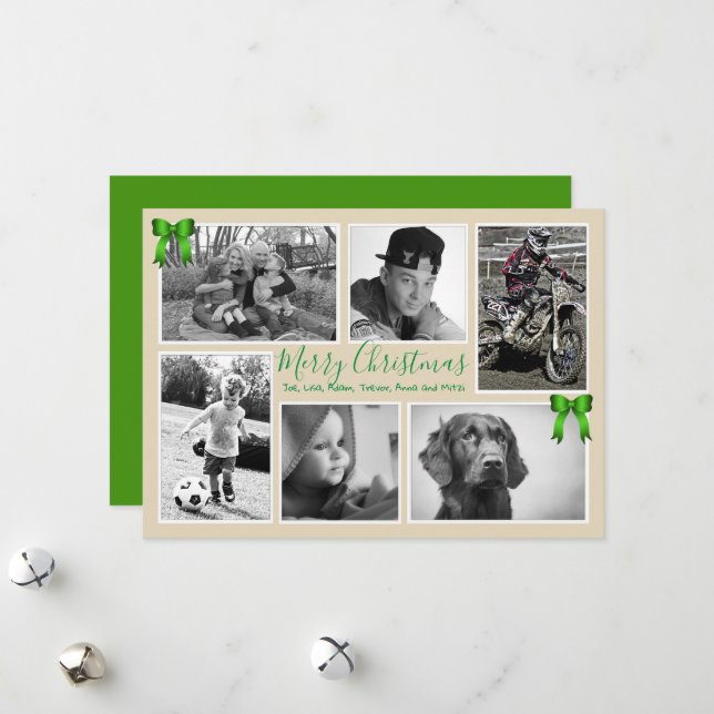 Big Family Christmas Photo Collage Beige Cards (Front/Back In Situ)