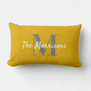 Big Family Monogram Solid Mustard Yellow Throw Pil Lumbar Pillow