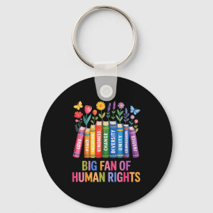 Big fan of human rights vintage floral rainbow keychain