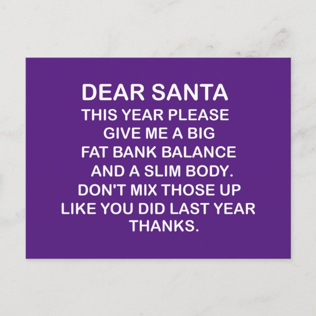 Big Fat Bank Account,funny Christmas Postcard (Front)