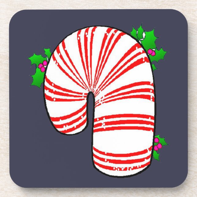 Big Fat Candy Cane on Blue Set of Cork Coasters (Front)