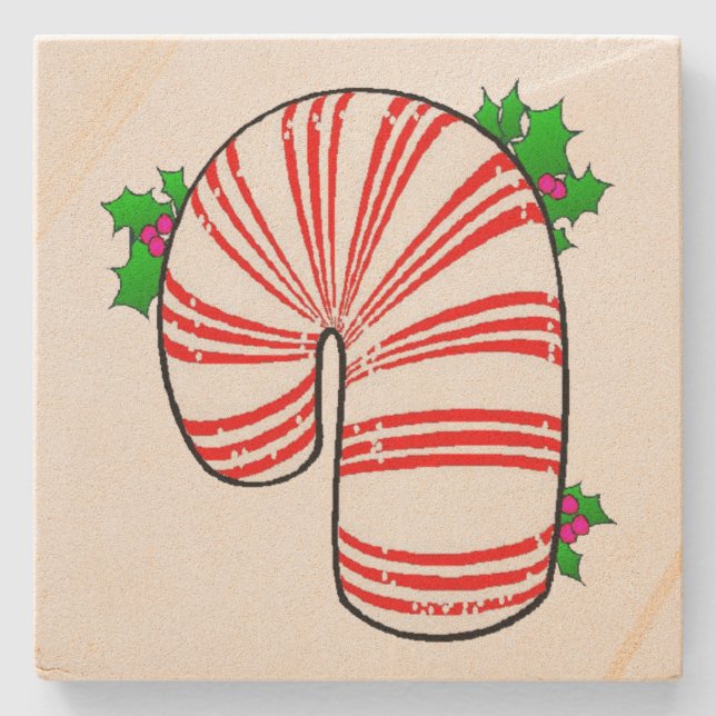 Big Fat Candy Cane Stone Coaster (Front)