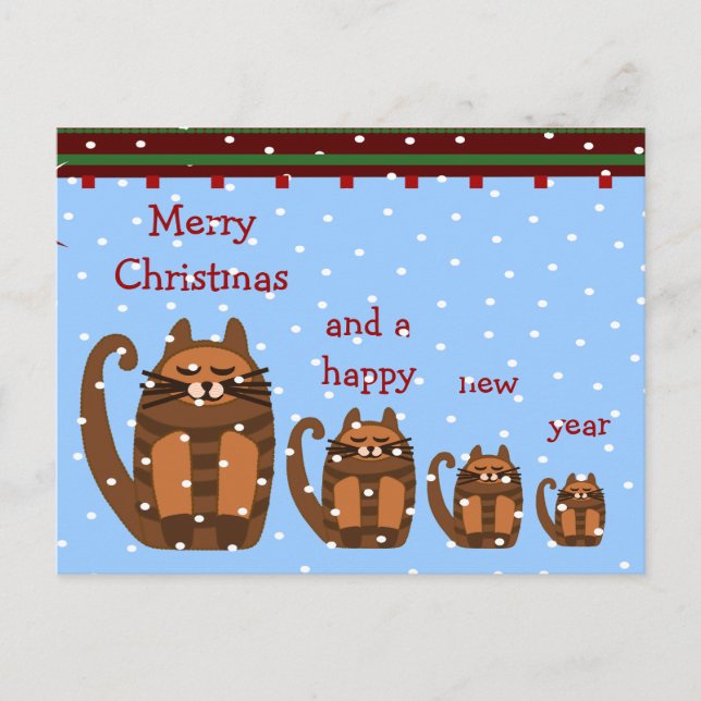 big fat cat rufus xmas snow holiday postcard (Front)