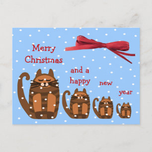 big fat cat rufus xmas snow holiday postcard