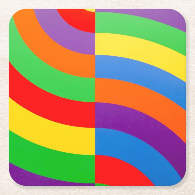 BIG FAT RAINBOW STRIPES CIRCLES           SQUARE PAPER COASTER (Front)