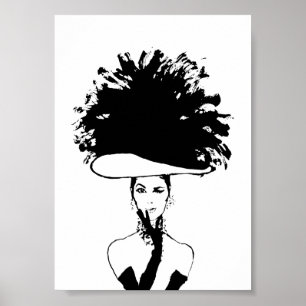 Big Feathered Hat Vintage Fashion Illustration Poster