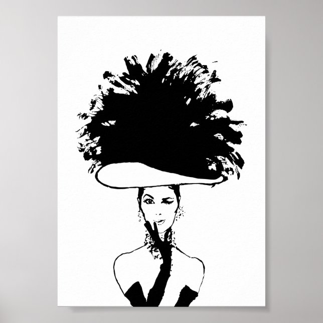 Big Feathered Hat Vintage Fashion Illustration Poster (Front)