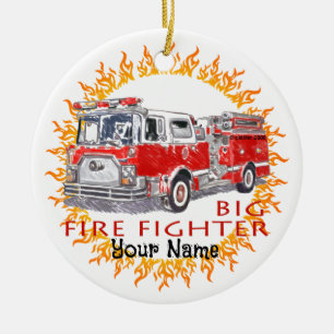 Big Firefighter Firetruck firefighters Ceramic Ornament