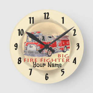 Big Firetruck firefighters Round Clock
