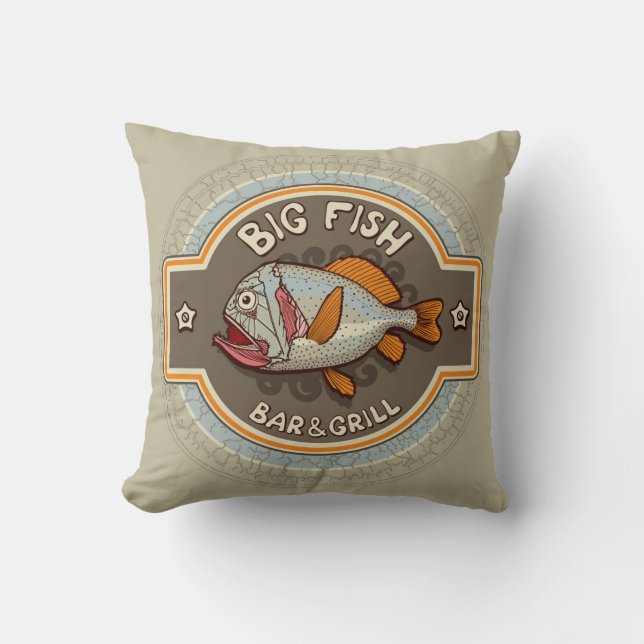 Big Fish Bar And Grill Poster Throw Pillow (Front)