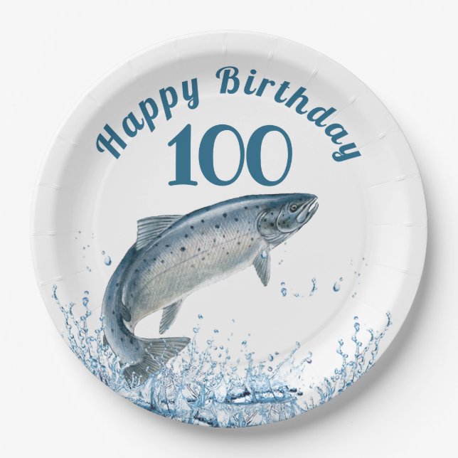 Big Fish In Water 100th Birthday Party Paper Plate (Front)